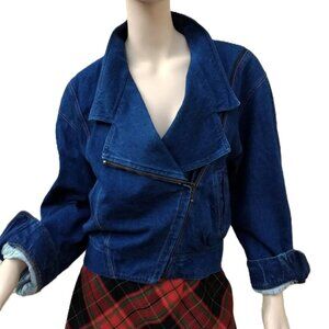 Vintage 90s Denim Motorcycle Jean Jacket Size 8/10 Made in West Germany